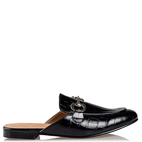 Miss NV Flat Croco Mules, color Negro, talla 36 EU