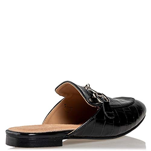 Miss NV Flat Croco Mules, color Negro, talla 36 EU