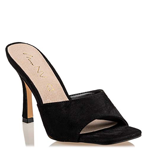 Miss NV Square Toe Mules, color Negro, talla 38 EU