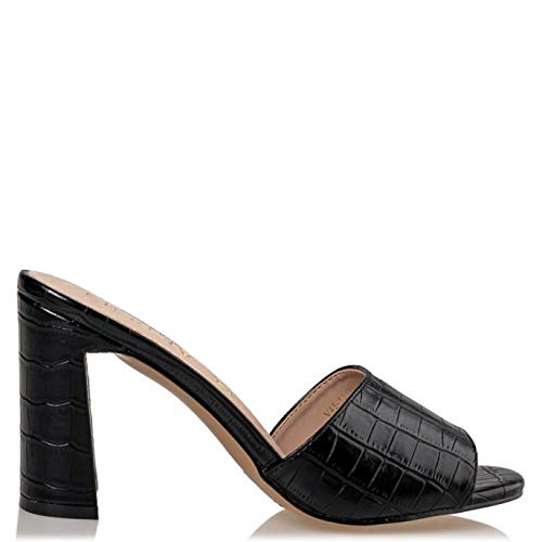 Miss NV Square Toe Mules, color Negro, talla 40 EU