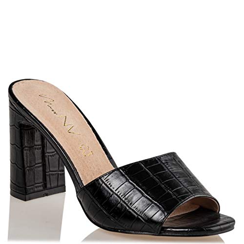 Miss NV Square Toe Mules, color Negro, talla 40 EU