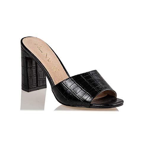 Miss NV Square Toe Mules, color Negro, talla 40 EU