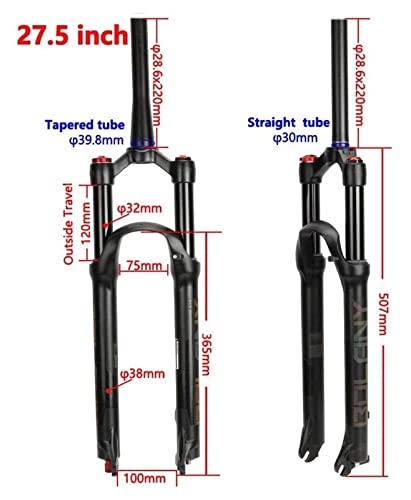 MJCDNB Horquilla Delantera neumática con suspensión MTB 26 27,5 29 Pulgadas, 120 mm de Recorrido, 9 mm QR, para Bicicleta de montaña, Ciclismo de Descenso