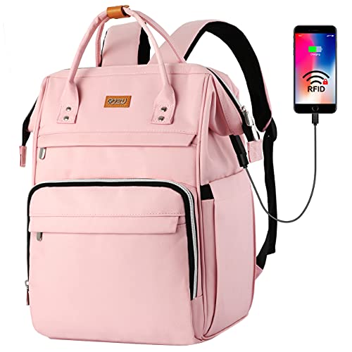 Mochila Niña ,Mochila Escola para Mujeres,Antirrobo Mochila Portatil Impermeable para Jóvenes con Bolsillo RFID, Bolsos Casuales para la Universidad/Negocios/Viajes (Rosado)