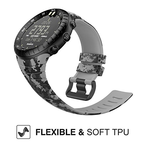 MoKo Banda de Reloj para Suunto Core - [Rombo Serie] Correa Reemplazo de Silicona Suave Deportiva Pulsera de Actividad física para 5.51"-9.06" (140mm-230mm) Muñeca, Camuflaje Digital Clara.