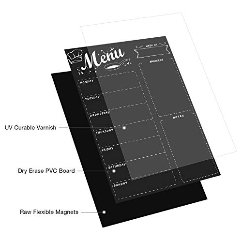MoKo Calendario Magnético para Nevera Estufa Lavavajillas con 8 Lápices Borradores, 40 x 30 cm Planificador Semanal Pizarra para Lista Menú Tarea Dieta Compra Recordatorio - Negro