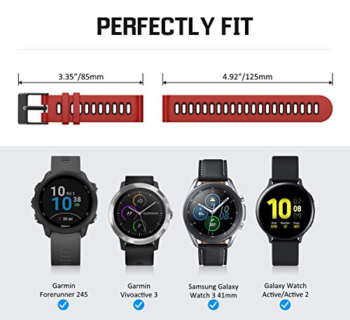 MoKo Correa Compatible con Garmin Vivoactive 3/Forerunner 245/Bip/GTS/GTS 2/2 Mini/Galaxy Watch 4/4 Classic/3 41mm/Galaxy Watch Active 1/2, 20mm Pulsera de Repuesto de Silicona, Rojo/Negro