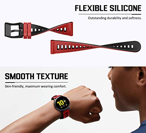 MoKo Correa Compatible con Garmin Vivoactive 3/Forerunner 245/Bip/GTS/GTS 2/2 Mini/Galaxy Watch 4/4 Classic/3 41mm/Galaxy Watch Active 1/2, 20mm Pulsera de Repuesto de Silicona, Rojo/Negro