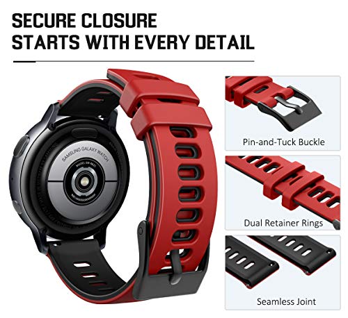 MoKo Correa Compatible con Garmin Vivoactive 3/Forerunner 245/Bip/GTS/GTS 2/2 Mini/Galaxy Watch 4/4 Classic/3 41mm/Galaxy Watch Active 1/2, 20mm Pulsera de Repuesto de Silicona, Rojo/Negro