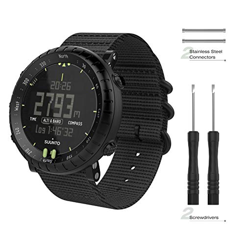 MoKo Correa para Suunto Core, Pulsera Deportivo de Reloj de Nylon, Pulsera Ajustable con Cierre de Clip, Respirable y Reemplazable, Accessorios de Correa de Reloj para Suunto Core - Negro