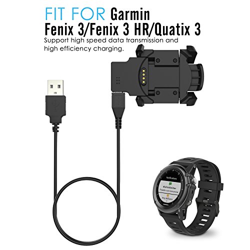 MoKo Garmin Fenix 3 HR Cargador, Sincronización de Datos USB Charging Clip Charger Base de Cargar para Garmin Fenix 3 HR/Fenix 3 / Quatix 3 Smart Watch, Negro