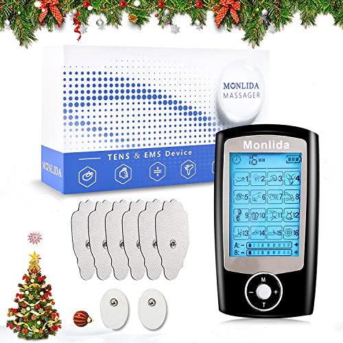 Monlida Electroestimulador Masaje EMS y TENS, 16 Modos 2 Canales, Tens Electroestimulador Fisioterapia