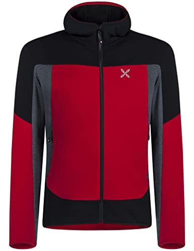 MONTURA Sky Plus Hoody - Camiseta de hombre MMAP95X 1093, color rojo y plomoo, forro polar, ideal para senderismo, esquí, montañismo, actividades al aire libre, rojo, S