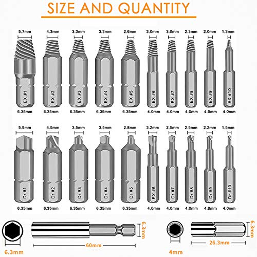 MOOING 22PCS Extractor de Tornillos,Dañado Extractor de Tornillos Set con Portabrocas de Extensión & Adaptador de Enchufe, quitar fácilmente los tornillos despojados y rotos.