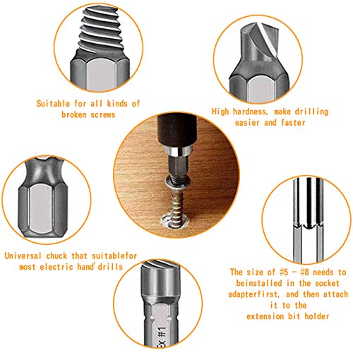 MOOING 22PCS Extractor de Tornillos,Dañado Extractor de Tornillos Set con Portabrocas de Extensión & Adaptador de Enchufe, quitar fácilmente los tornillos despojados y rotos.