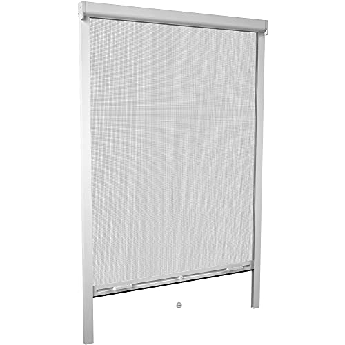 Mosquitera Enrollable Vertical para ventanas - Set de montaje, perfiles de aluminio y malla de fibra de vidrio/ Color blanco, 100 x 140 cm