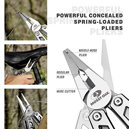 Mossy Oak Alicates Multifunción, Herramienta Multifunción 21 en 1, Multiherramienta con Alicates Cuchillo Plegable, Reparación de Senderismo de Camping, Incluye Bolsa Portátil