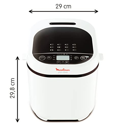 Moulinex Pain Doré OW2101 - Panificadora 1 Kg, pantalla LCD, 12 programas automáticos, bizcochos, masas, mermeladas y cremas avena, Sin gluten, 3 opciones de tostado y peso, incluye libro de recetas
