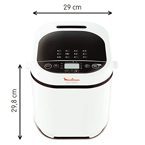 Moulinex Pain Doré OW2101 - Panificadora 1 Kg, pantalla LCD, 12 programas automáticos, bizcochos, masas, mermeladas y cremas avena, Sin gluten, 3 opciones de tostado y peso, incluye libro de recetas