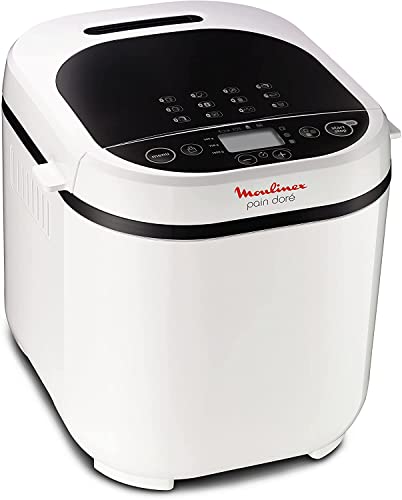 Moulinex Pain Doré OW2101 - Panificadora 1 Kg, pantalla LCD, 12 programas automáticos, bizcochos, masas, mermeladas y cremas avena, Sin gluten, 3 opciones de tostado y peso, incluye libro de recetas