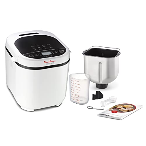 Moulinex Pain Doré OW2101 - Panificadora 1 Kg, pantalla LCD, 12 programas automáticos, bizcochos, masas, mermeladas y cremas avena, Sin gluten, 3 opciones de tostado y peso, incluye libro de recetas