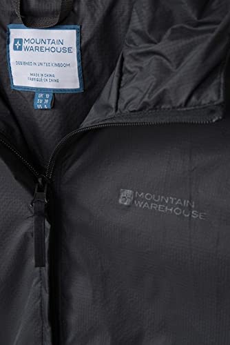 Mountain Warehouse Chaqueta Torrent para Mujer - Chubasquero Impermeable, Abrigo Ligero, Chaqueta con Dos Bolsillos con Cremallera para Mujer -Ideal para Viajar, Acampar Negro 34