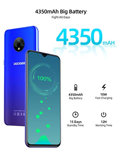 Moviles Libres Baratos 4G, DOOGEE X95 Android 10 Smartphone Libre, Pantalla 6,52 Pulgadas, 4350mAh Batería, Smartphone Barato Dual SIM, Triple Cámara 13MP+5MP, 16GB ROM, 128GB SD, Face ID - Azul