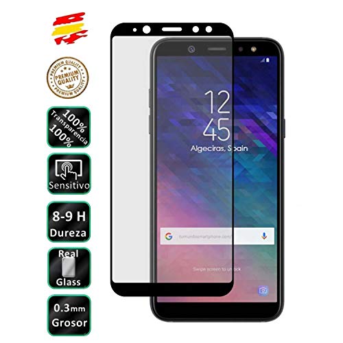 Movilrey Protector para Galaxy A6 2018 Negro Completo 3D Cristal Templado de Pantalla Vidrio Curvo para movil