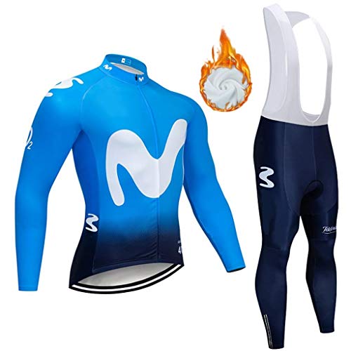 Moxilyn Conjunto Jersey De Ciclismo,Polar Térmico De Invierno Manga Larga,Ropa De Ciclismo,Top De Manga Larga y Pantalones Largos De Johns,Set De Ciclismo Caliente,Cálido ya Prueba de Viento