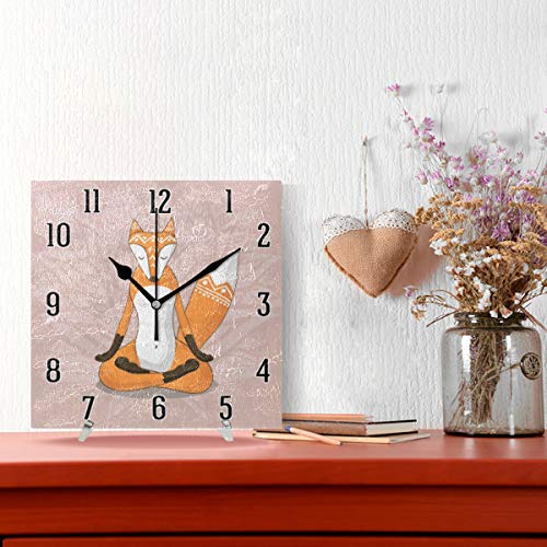 Mr.XZY Fox 2010113 - Reloj de pared cuadrado para yoga, diseño de animales, funciona con pilas, silencioso, fácil de leer en casa/oficina/escuela