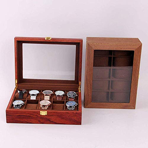 MU Caja de reloj de madera Cajas de joyería Hombre Mujer Regalo Viaje 10 Caja de almacenamiento de tapa abatible de techo solar de alto grado 26.5 * 20 * 8 cm