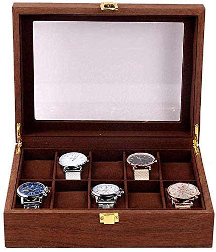 MU Caja de reloj de madera Cajas de joyería Hombre Mujer Regalo Viaje 10 Caja de almacenamiento de tapa abatible de techo solar de alto grado 26.5 * 20 * 8 cm