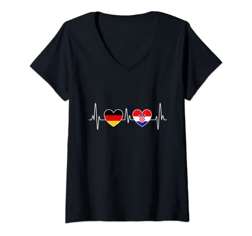 Mujer Croacia Alemania latido del corazón ECG Viaje Croacia Camiseta Cuello V
