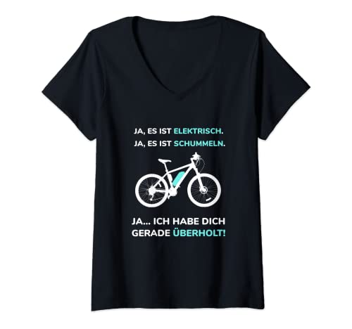Mujer Es eléctrica. Bicicleta eléctrica. Camiseta Cuello V