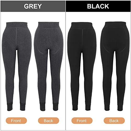 Mujer Leggings Forro Polar Polainas Cintura Alta Suave Elástico Invierno cálido Pantalones de Control de Barriga, 2 Paquetes (Negro + Gris Oscuro)