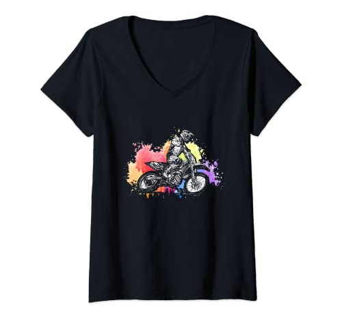 Mujer Motocross y bici de la suciedad para todo terreno Camiseta Cuello V