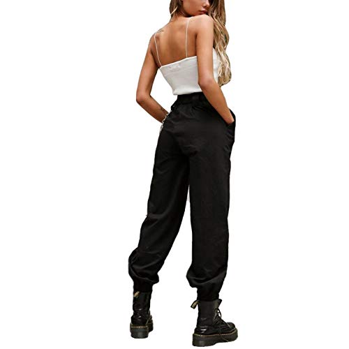Mujer Pantalones de Cargo Pantalón Suelto Casual Deportivo Pants de Color Sólido Pantalones Joggers de Moda para Baile Deportes al Aire Libre (Negro, XL)