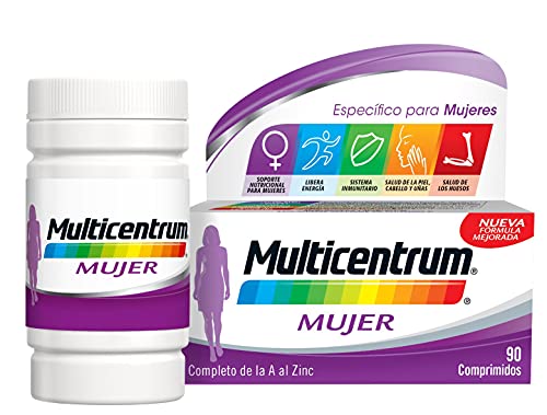 MULTICENTRUM Mujer Complemento Alimenticio Multivitaminas con 13 Vitaminas y 11 Minerales, Sin Gluten, 90 Comprimidos