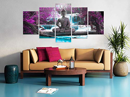 murando Cuadro en Lienzo Buda 200x100 cm Impresión de 5 Piezas Material Tejido no Tejido Impresión Artística Imagen Gráfica Decoracion de Pared Oriente Zen Cascada c-A-0021-b-o