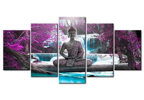 murando Cuadro en Lienzo Buda 200x100 cm Impresión de 5 Piezas Material Tejido no Tejido Impresión Artística Imagen Gráfica Decoracion de Pared Oriente Zen Cascada c-A-0021-b-o