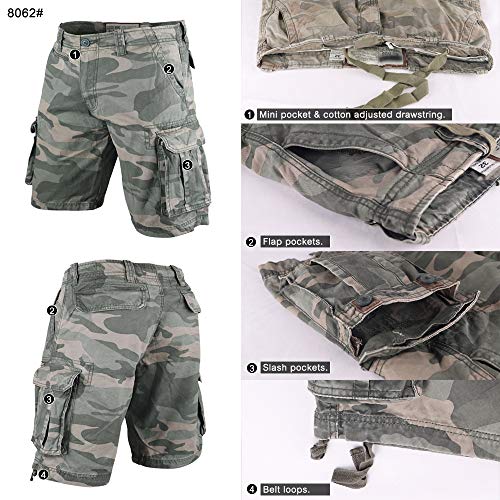 Muscle Alive Hombres Cargo Shorts Vintage Deportes Cámping Excursionismo Camuflaje Pantalones Cortos Algodón Camuflaje Verde 34