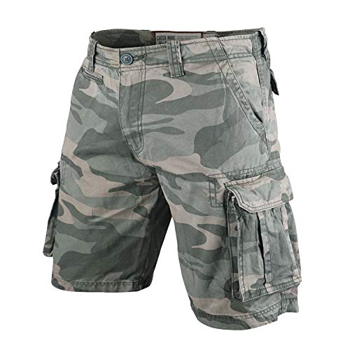 Muscle Alive Hombres Cargo Shorts Vintage Deportes Cámping Excursionismo Camuflaje Pantalones Cortos Algodón Camuflaje Verde 34