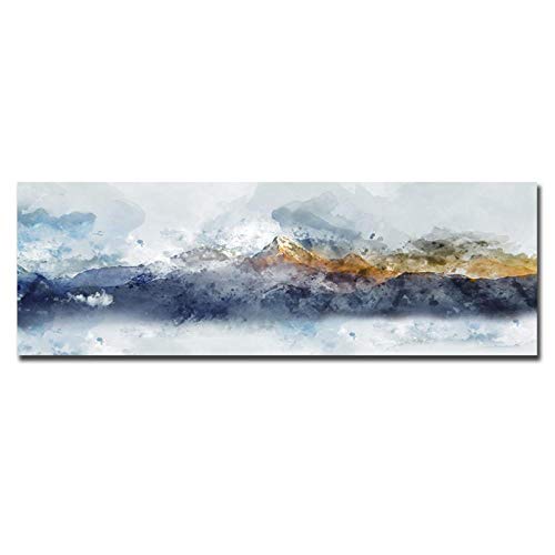 Muzimuzili Cuadro De Lienzo De Montaña Bule Y Amarillo, Cuadros De Pared Decorativos Modernos, Pintura Abstracta para Decoración del Hogar, Impresiones, 60X180Cm Sin Marco