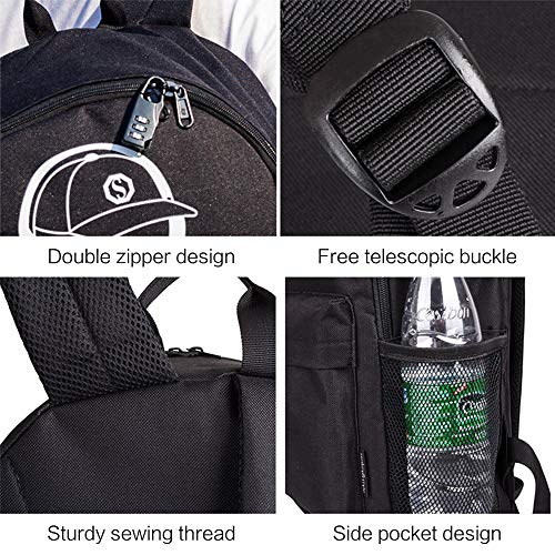 MySoja Official, Bolso Ligera de Escuela con Impermeable Amortiguar los choques Bolso noctilucente de la computadora Bolsa de Viaje con USB Puerto para niño niña Chico Chica Mujer Hombre - Negro 35L