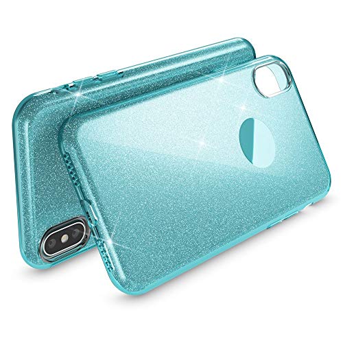 NALIA Purpurina Funda Compatible con iPhone XS MAX, Carcasa Protectora Movil Silicona Ultra-Fina Glitter Gel Bumper, Lentejuela Cubierta Delgado Back-Cover Slim Smart-Phone Case, Color:Turquesa