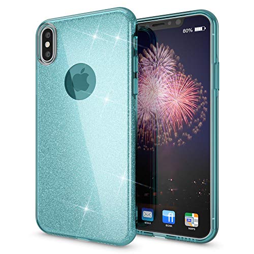 NALIA Purpurina Funda Compatible con iPhone XS MAX, Carcasa Protectora Movil Silicona Ultra-Fina Glitter Gel Bumper, Lentejuela Cubierta Delgado Back-Cover Slim Smart-Phone Case, Color:Turquesa