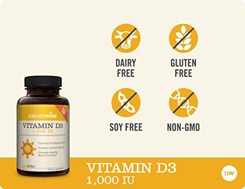 NatureWise Vitamina D3 1000 UI, función muscular saludable, salud ósea y apoyo inmunológico (suministro para 1 año, 360 unidades)