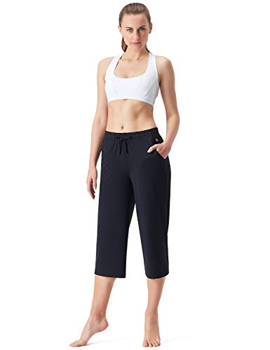 NAVISKIN Pantalones de Fitness para Mujer Capri Pirata Pants Atléticos Deportivos Correr Térmicos Chándal Deporte Yoga Running Entrenamiento con Bolsillos Laterales Negro M