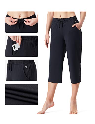 NAVISKIN Pantalones de Fitness para Mujer Capri Pirata Pants Atléticos Deportivos Correr Térmicos Chándal Deporte Yoga Running Entrenamiento con Bolsillos Laterales Negro M