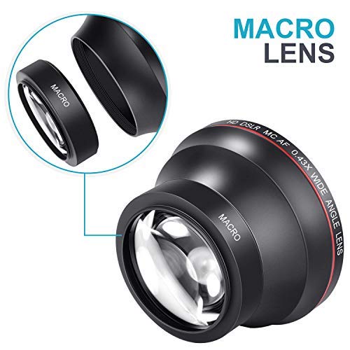 Neewer lente de 0.43 X HD gran angular con MACRO close-up parte lente sin distorsión, 58 mm
